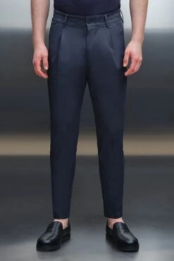 Casual Hose Mit Bundfalte Aus Technischer Baumwolle Blau