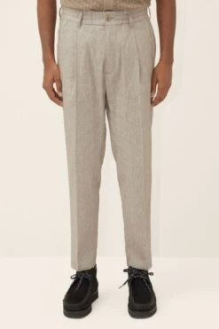 Casual Hose Mit Bundfalte Aus Leinen-Mix Braun