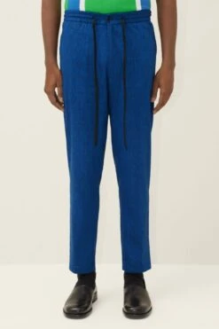 Jogpant Aus Leinen-Mix Blau