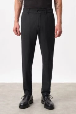 Konfektionierte Slim Fit Hose In Woll-Mix Mit Tonalem Jaquard Schwarz