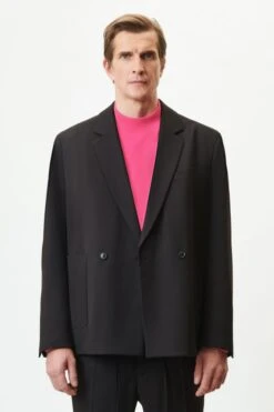 DRYKORN Doppelreihiges Regular Fit Sakko In Softem Flanell Schwarz