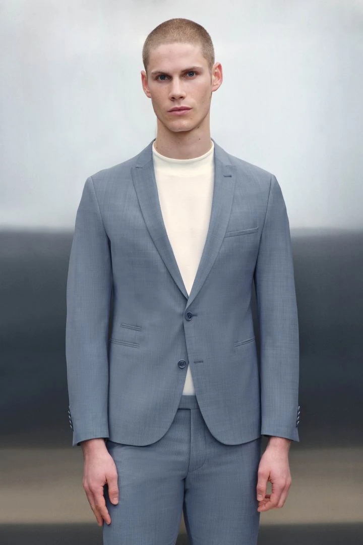 Skinny Fit Sakko Mit Receceltem Polyester Blau 3 Skinny Fit Sakko Mit Receceltem Polyester Blau