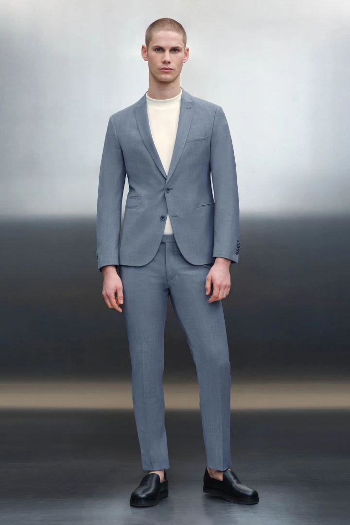 Skinny Fit Sakko Mit Receceltem Polyester Blau 4 Skinny Fit Sakko Mit Receceltem Polyester Blau - Image 2