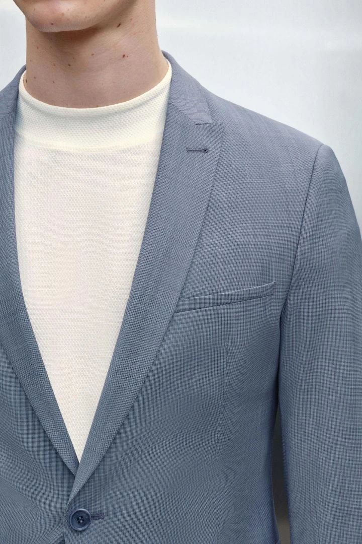 Skinny Fit Sakko Mit Receceltem Polyester Blau 6 Skinny Fit Sakko Mit Receceltem Polyester Blau - Image 4