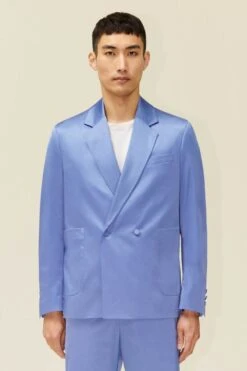 DRYKORN Doppelreihiges Regular Fit Sakko Aus Glänzendem Satin Blau