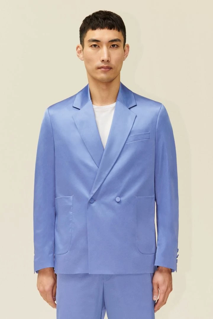 DRYKORN Doppelreihiges Regular Fit Sakko Aus Glänzendem Satin Blau 3 DRYKORN Doppelreihiges Regular Fit Sakko Aus Glänzendem Satin Blau