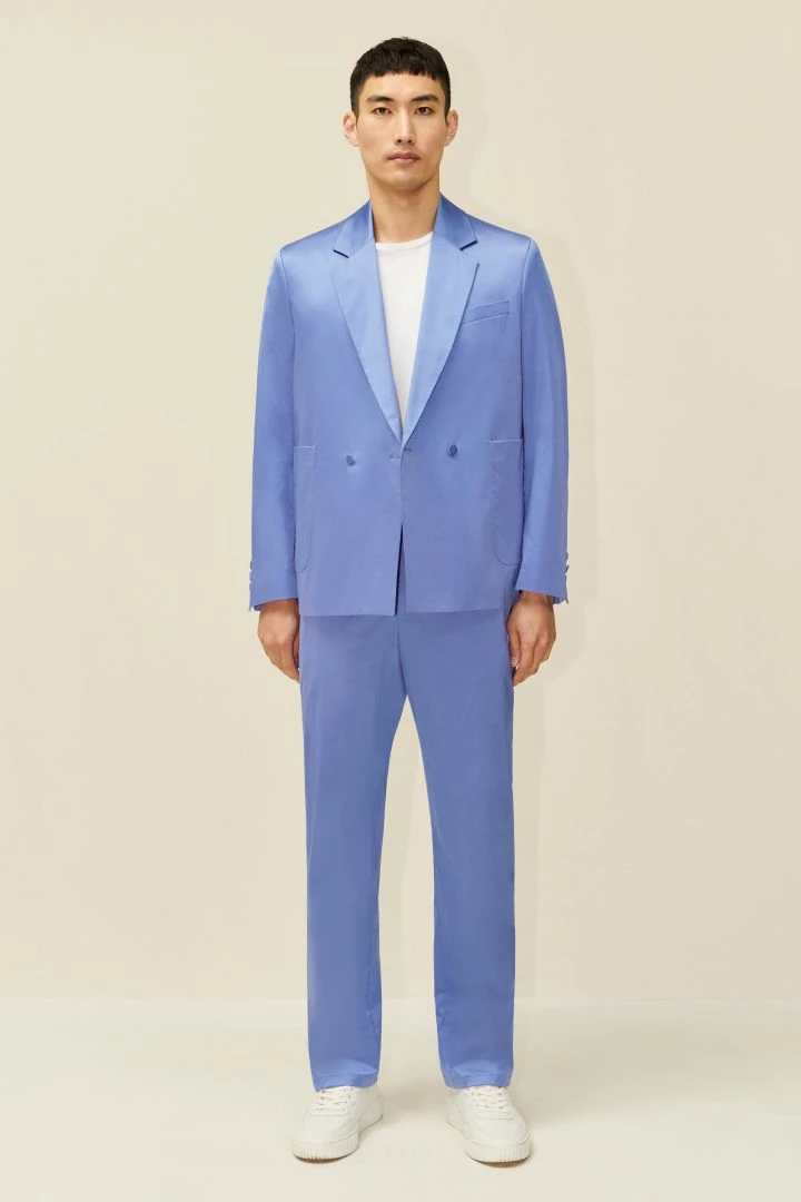 DRYKORN Doppelreihiges Regular Fit Sakko Aus Glänzendem Satin Blau 4 DRYKORN Doppelreihiges Regular Fit Sakko Aus Glänzendem Satin Blau - Image 2