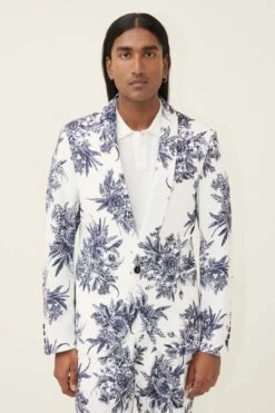 DRYKORN Sakko Mit Schalkragen Und All-Over-Print Weiß