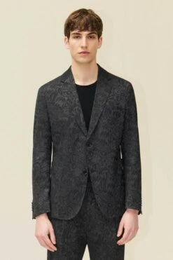 DRYKORN Regular Fit Sakko In Woll-Mix Mit Tonalem Jaquard Schwarz