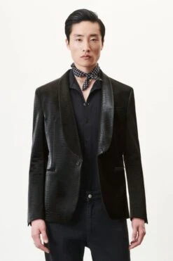 DRYKORN Dinner Jacket In Kroko-Leder Optik Schwarz
