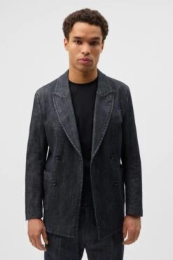 Zweireiher Sakko In Gewaschener Denim Optik Blau