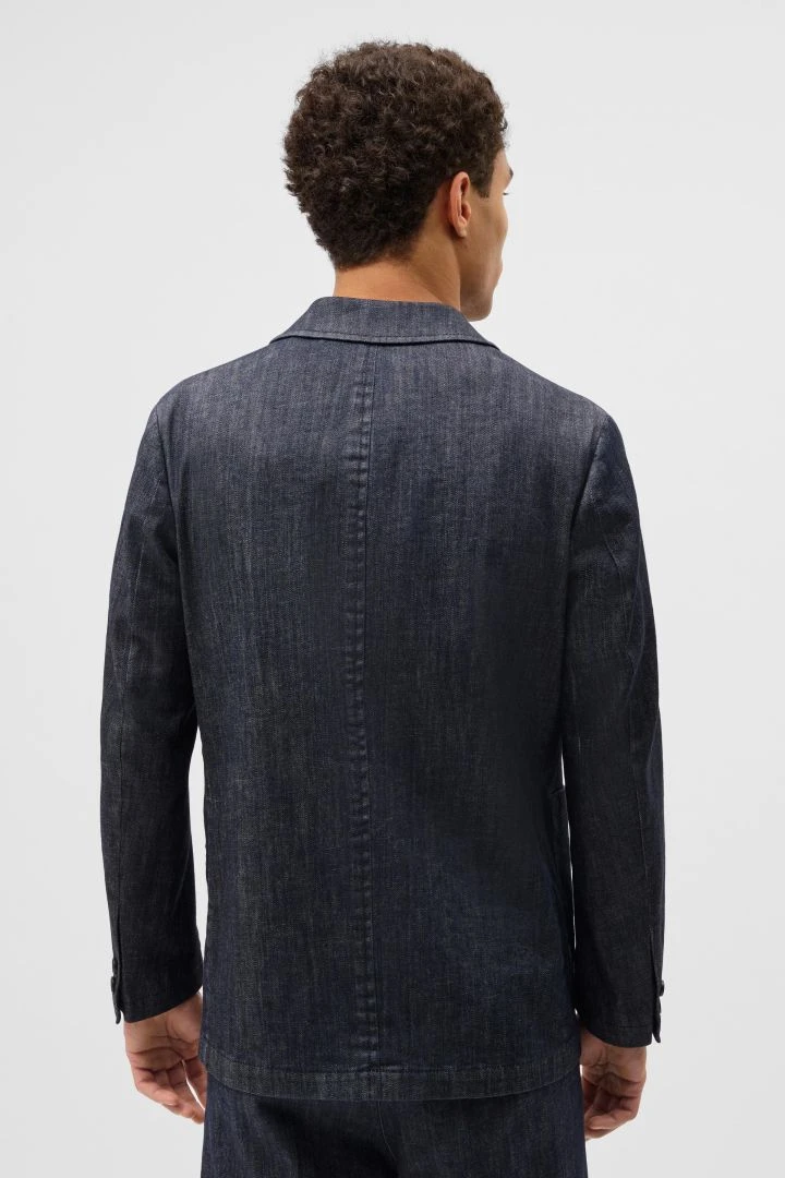 Zweireiher Sakko In Gewaschener Denim Optik Blau 5 Zweireiher Sakko In Gewaschener Denim Optik Blau - Image 3