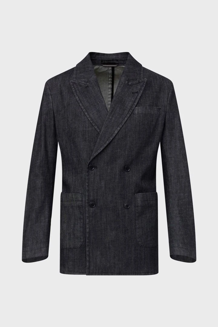 Zweireiher Sakko In Gewaschener Denim Optik Blau 8 Zweireiher Sakko In Gewaschener Denim Optik Blau - Image 6