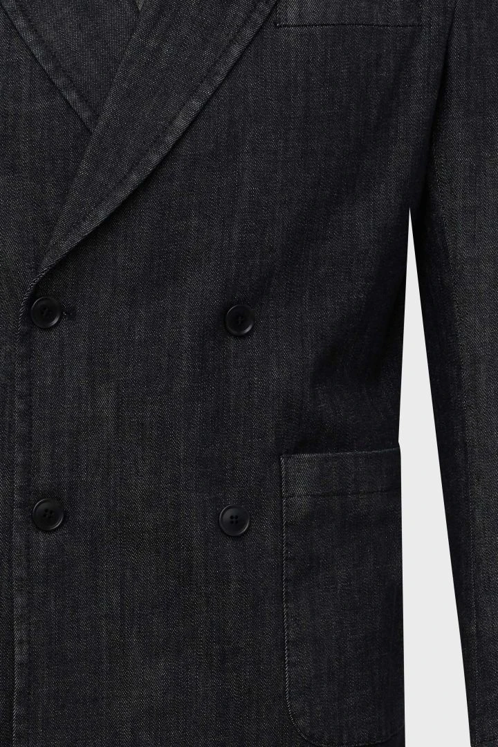 Zweireiher Sakko In Gewaschener Denim Optik Blau 9 Zweireiher Sakko In Gewaschener Denim Optik Blau - Image 7