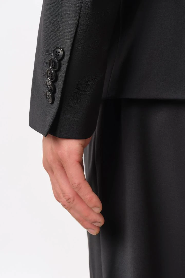 Doppelreihiges Skinny Fit Sakko In Bi-Stretch Wolle Schwarz 7 Doppelreihiges Skinny Fit Sakko In Bi-Stretch Wolle Schwarz - Image 5