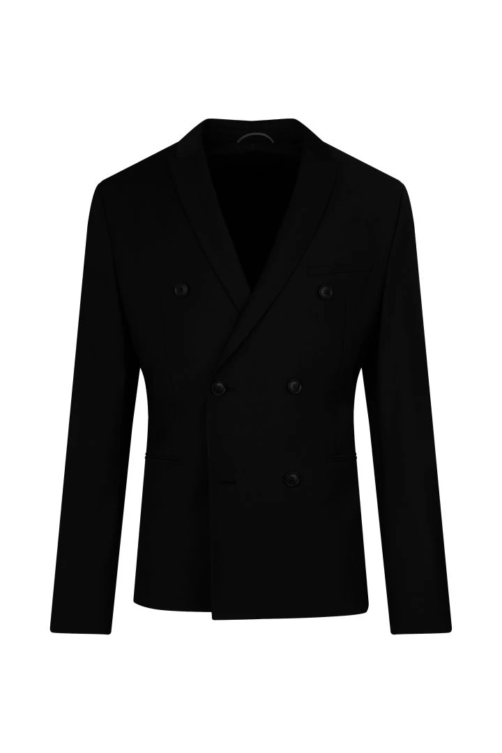 Doppelreihiges Skinny Fit Sakko In Bi-Stretch Wolle Schwarz 8 Doppelreihiges Skinny Fit Sakko In Bi-Stretch Wolle Schwarz - Image 6