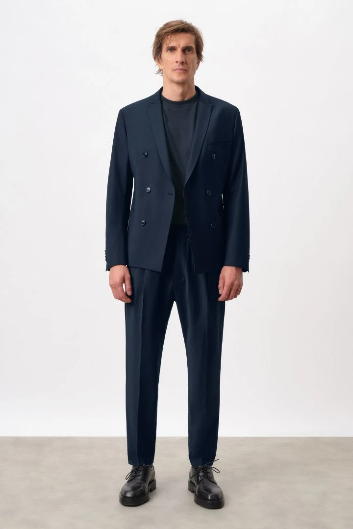 Doppelreihiges Skinny Fit Sakko In Bi-Stretch Wolle Blau 4 Doppelreihiges Skinny Fit Sakko In Bi-Stretch Wolle Blau - Image 2