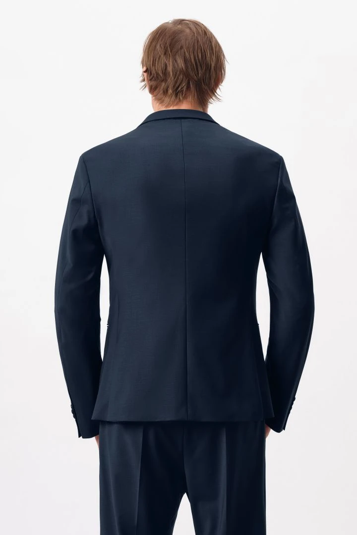 Doppelreihiges Skinny Fit Sakko In Bi-Stretch Wolle Blau 5 Doppelreihiges Skinny Fit Sakko In Bi-Stretch Wolle Blau - Image 3