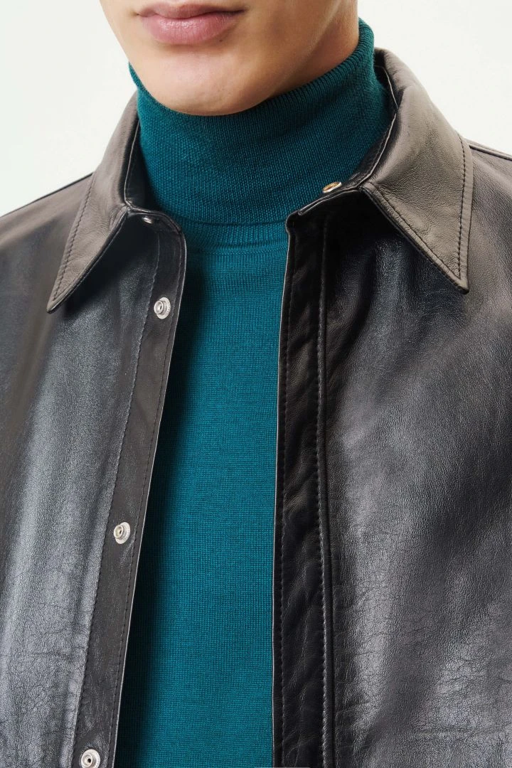 Gefütterte Hemdjacke In Weichem Lamm-Nappa Leder Schwarz 7 Gefütterte Hemdjacke In Weichem Lamm-Nappa Leder Schwarz - Image 5