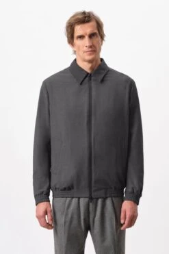 Blouson Jacke Mit 2-Way Zipper Aus Bi-Stretch Wolle Grau