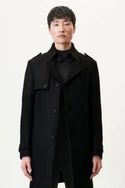 DRYKORN Trenchcoat In Winterlichem Woll-Mix Schwarz