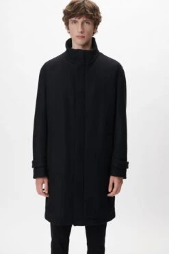 Wattierter Wollmantel Schwarz