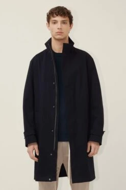 DRYKORN Stehkragenmantel In Baumwoll-Twill Blau