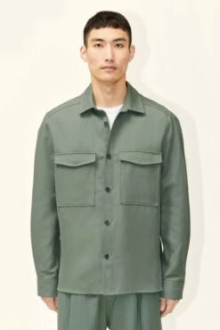 Relaxed Fit Overshirt Aus Ramie-Baumwoll-Mix Grün