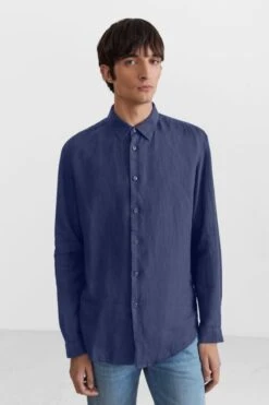 Klassisches Hemd In Slim Fit Aus Reinem Leinen Blau