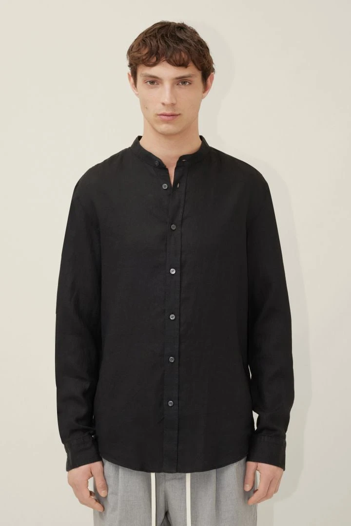Hemd Mit Stehkragen Aus Reinem Leinen Schwarz 3 Hemd Mit Stehkragen Aus Reinem Leinen Schwarz
