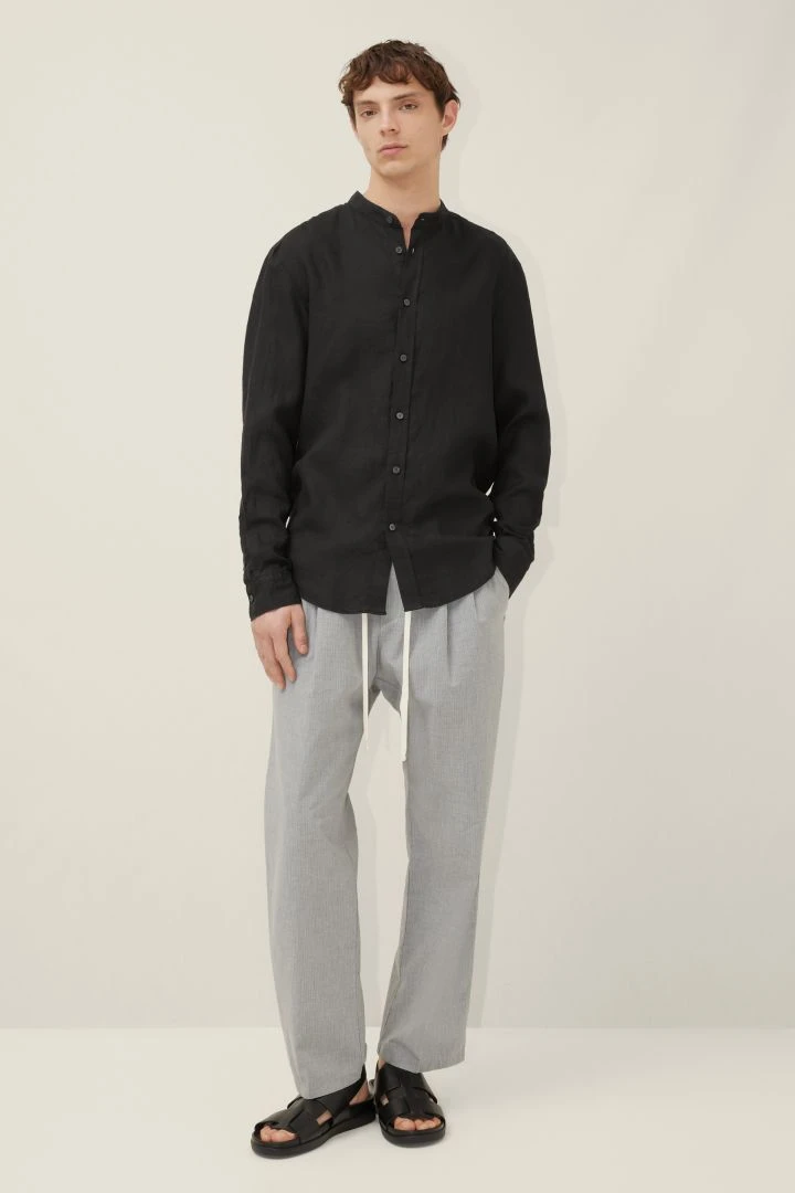 Hemd Mit Stehkragen Aus Reinem Leinen Schwarz 4 Hemd Mit Stehkragen Aus Reinem Leinen Schwarz - Image 2