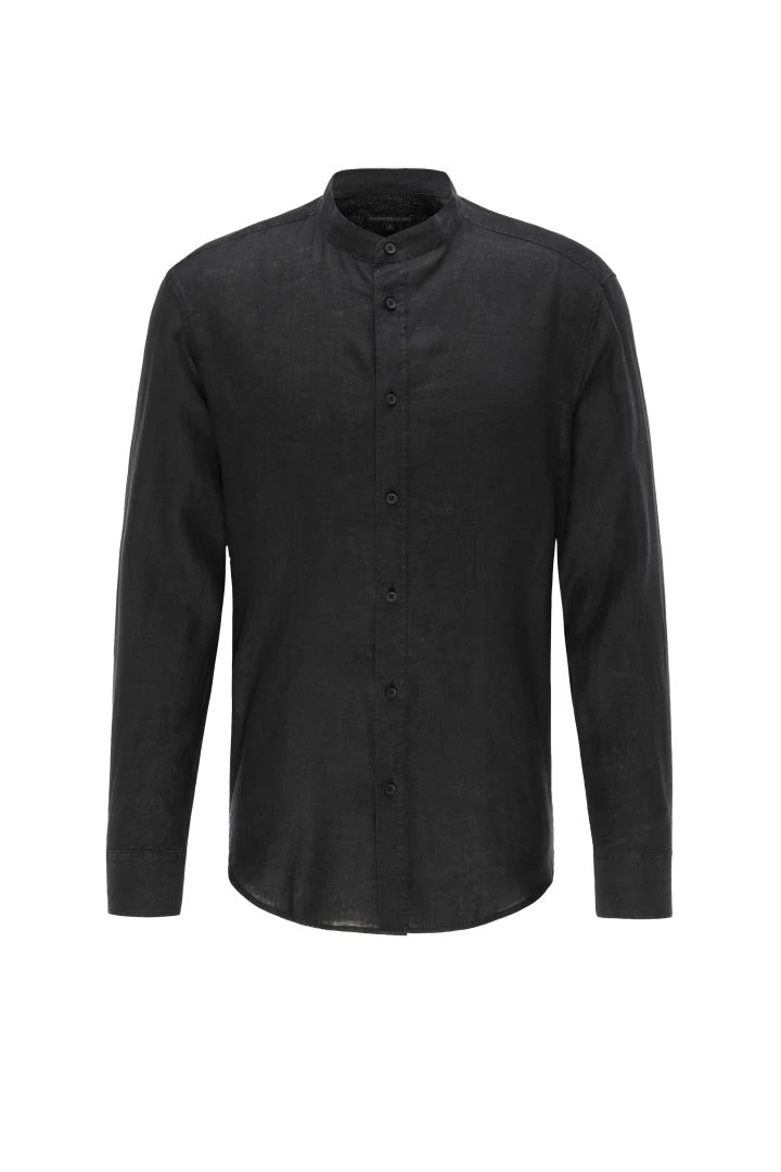 Hemd Mit Stehkragen Aus Reinem Leinen Schwarz 7 Hemd Mit Stehkragen Aus Reinem Leinen Schwarz - Image 5