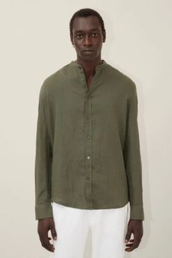 DRYKORN Hemd Mit Stehkragen Aus Reinem Leinen Grün