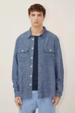 DRYKORN Hemd Aus Baumwoll-Leinen-Mix Blau