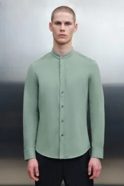 Hemd Mit Stehkragen Aus Baumwoll-Jersey Grün