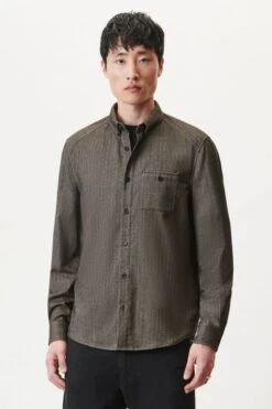 DRYKORN Button Down Hemd In Flanell Mit Herringbone Optik Grau