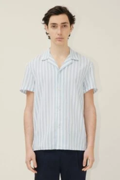 DRYKORN Kurzarmhemd Mit Camp Collar Und Längsstreifen Blau