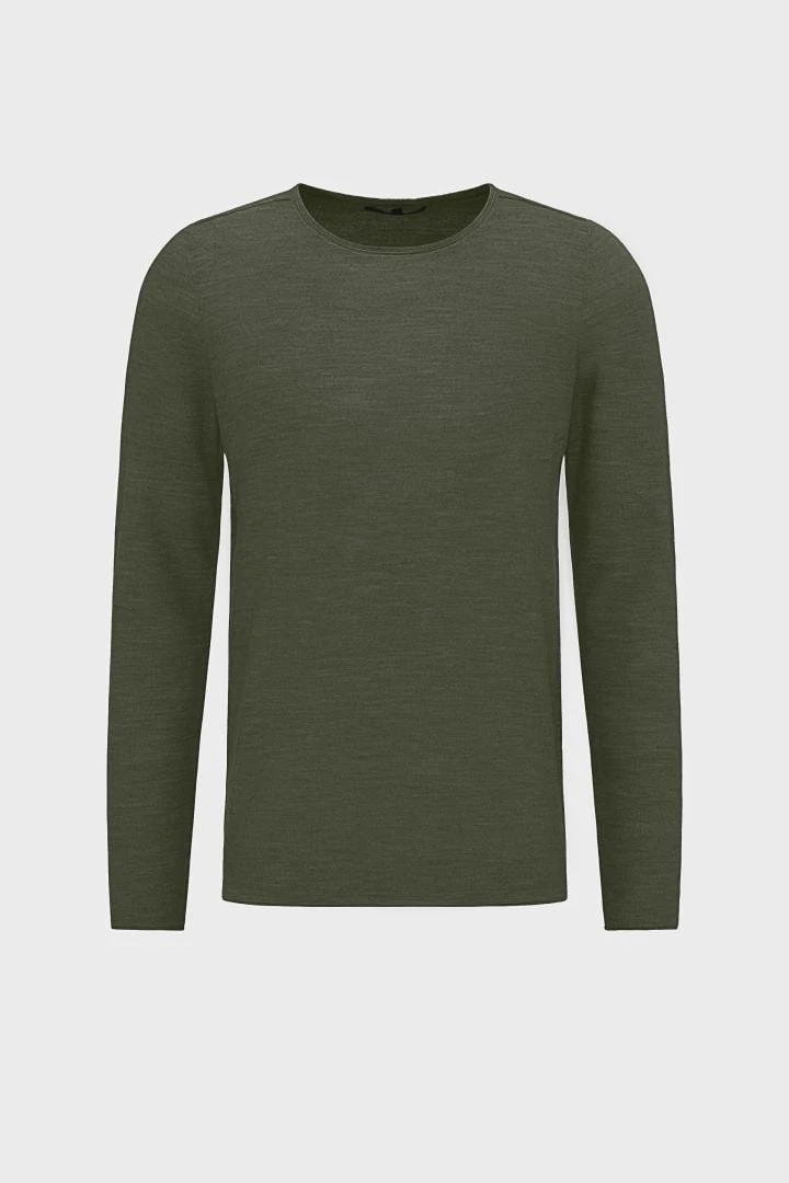 Pullover Mit Rollenden Kanten Aus Feiner Merinowolle Grün 7 Pullover Mit Rollenden Kanten Aus Feiner Merinowolle Grün - Image 5