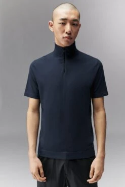 Polo Zip Aus Leichtem Material-Mix Blau