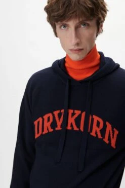 Logo Strickhoodie Blau