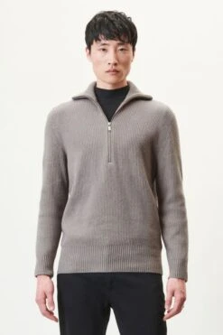 DRYKORN Gerippter Half-Zip Pullover In Baumwoll-Mix Grau