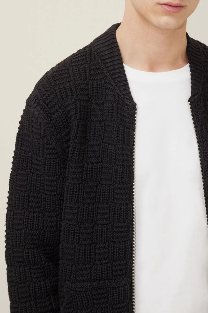 Strick Bomberjacke Mit Struktur Schwarz 6 Strick Bomberjacke Mit Struktur Schwarz - Image 4