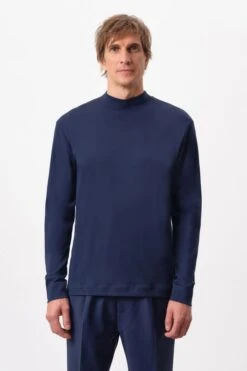 Longsleeve Mit Stehkragen In Baumwolle Blau