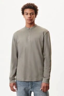 DRYKORN Serafino Longsleeve Mit Langer Knopfleiste In Piqué Grau