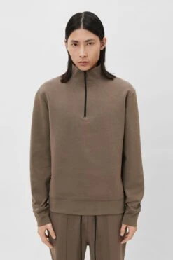 Halfzip Sweatshirt Aus Baumwoll-Mix Braun