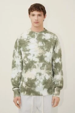 Sweatshirt In Cloudy Batik Waschung Grün