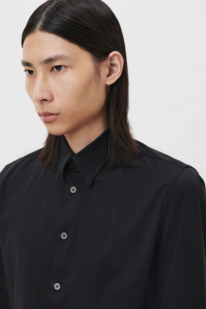 Klassisches Tight Fit Hemd Aus Elastischem Jersesy Schwarz 3 Klassisches Tight Fit Hemd Aus Elastischem Jersesy Schwarz